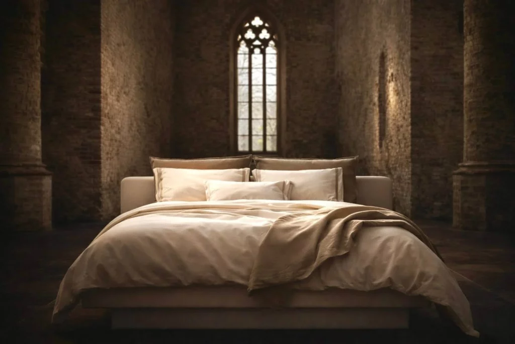 Luxury bed designed for superyachts with luxury linens and mattress.